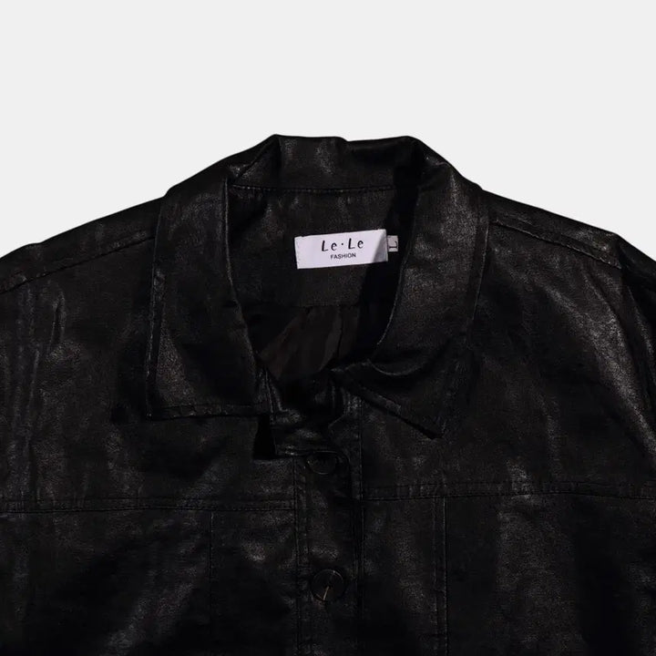 [BUNJANG] B386 Faux Leather Crop Jacket / 페이크레더 크롭자켓  B386