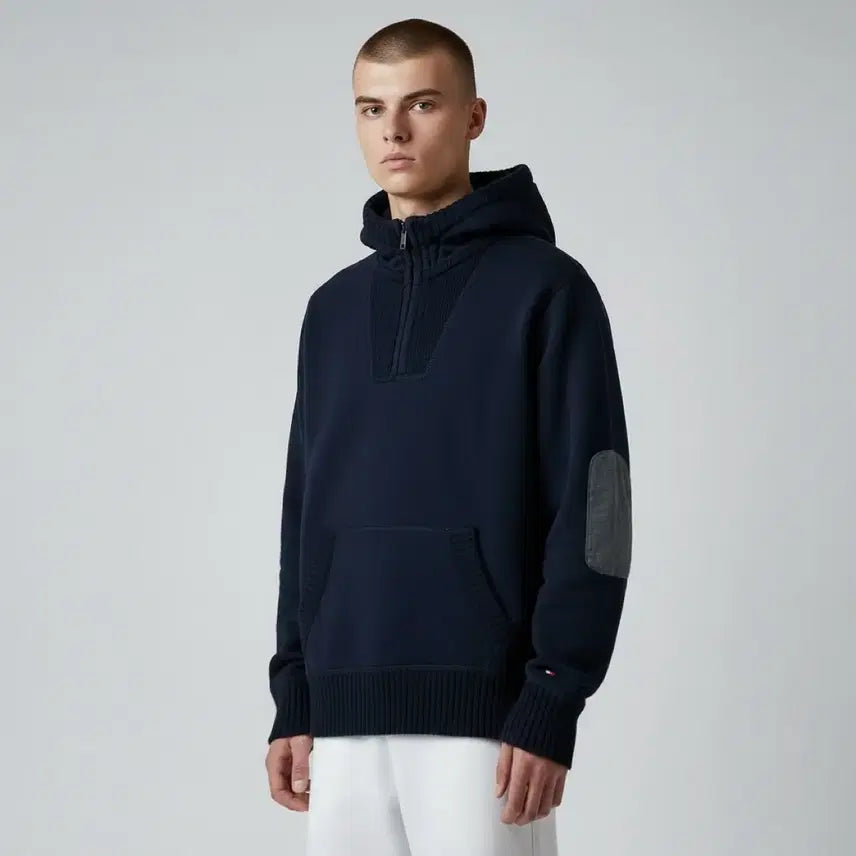 [BUNJANG] Tommy Hilfiger Navy Fleece Half-Zip Hoodie / [M] Tommy 타미힐피거 네이비 기모 반집업 후드티