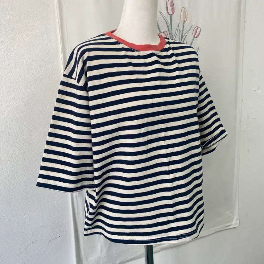 [BUNJANG] Navy Striped Short Sleeve T-shirt / 네이비 스트라이프 반팔 티셔츠