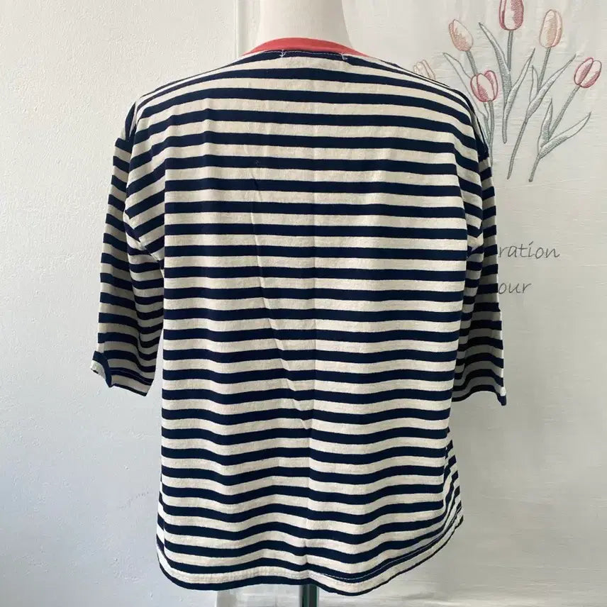 [BUNJANG] Navy Striped Short Sleeve T-shirt / 네이비 스트라이프 반팔 티셔츠