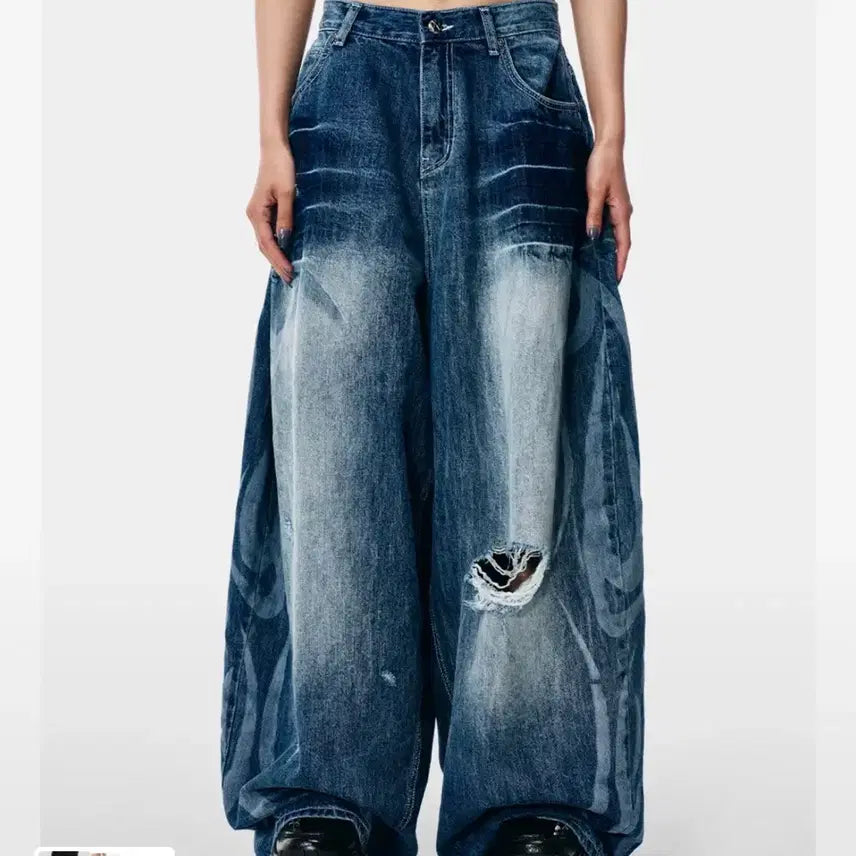 [BUNJANG] YIEEL Damaged Washed Balloon Denim Pants / 와이이이엘 DAMAGED WASHED BALLOON DENIM PANTS