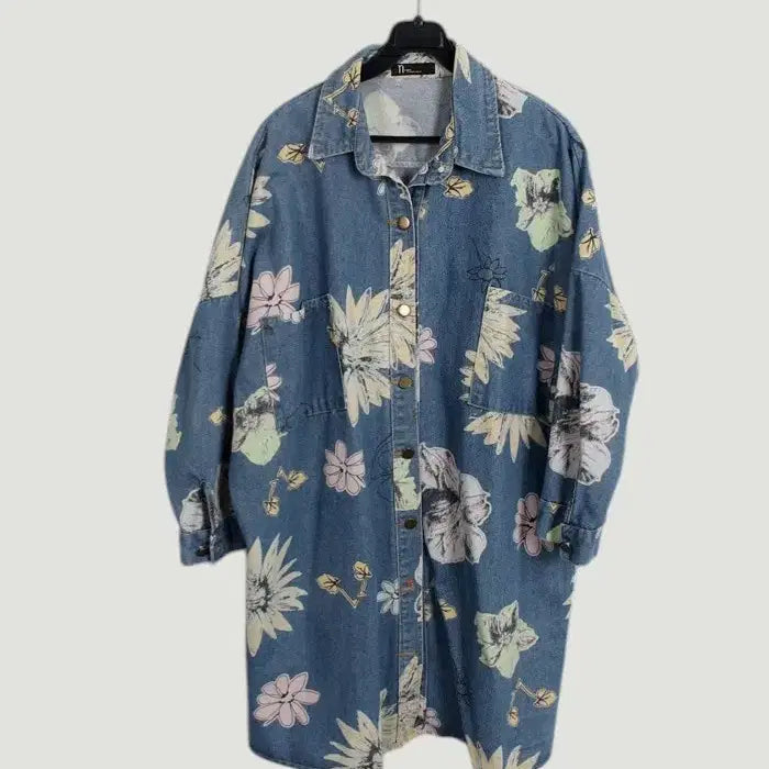 [BUNJANG] n by Floral Denim Shirt Dress / 여성F/ n by 플로럴 데님 롱셔츠겸 원피스 16-20