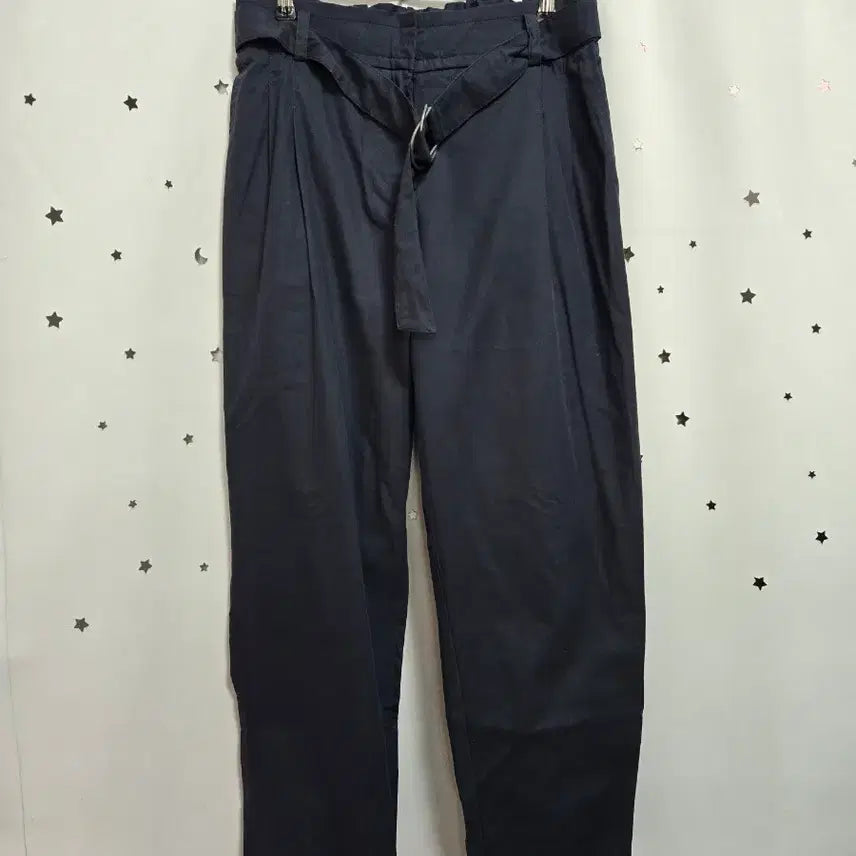 [BUNJANG] Edge Navy Belt Wide Pants 77 / 엣지 네이비 벨트 와이드 팬츠 77