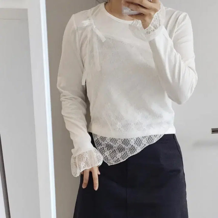 [BUNJANG] Layered Lace T-shirt / 레이스 레이어드 티셔츠 색상택1