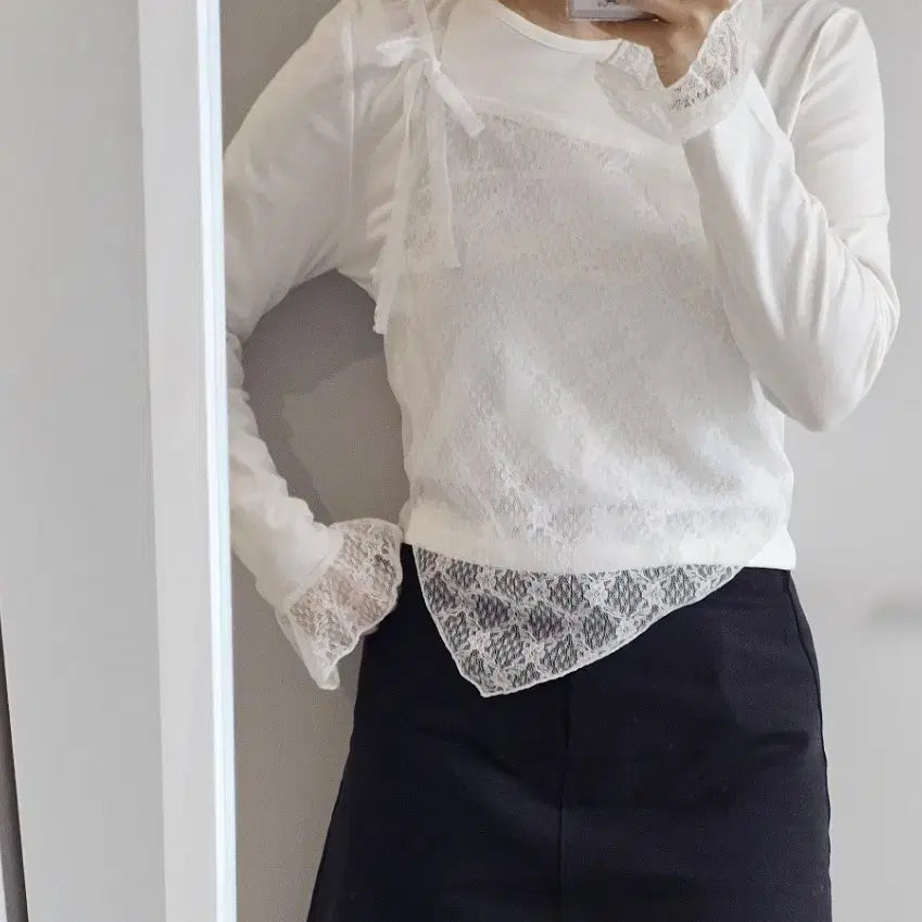 [BUNJANG] Layered Lace T-shirt / 레이스 레이어드 티셔츠 색상택1
