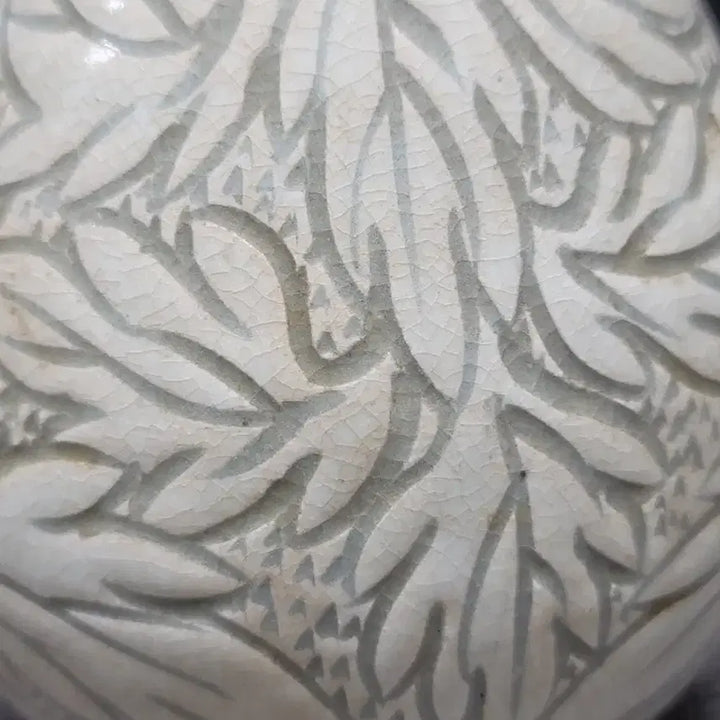 [BUNJANG] Godangyo Jo Du-eon Celadon Porcelain Yin Yang Carved Flower Pattern Wine Bottle / 고당요 조두언선생 청자 음양각 화문 주병 도자기