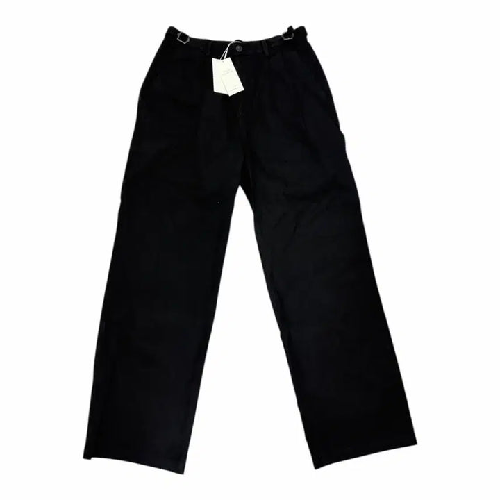 [BUNJANG] Pigment Black Wide Belt Detail Pants / 피그먼트 블랙 와이드 벨트 디테일 팬츠 새상품