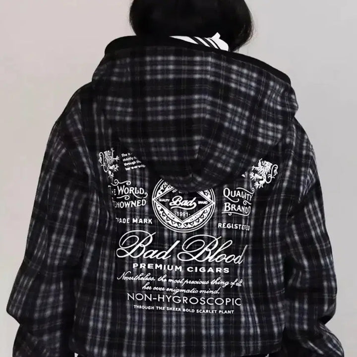 [BUNJANG] Badblood Classic Checkered Hoodie Zip-up (Black, M) / 배드블러드 클래식 체크 후드 집업 블랙 M