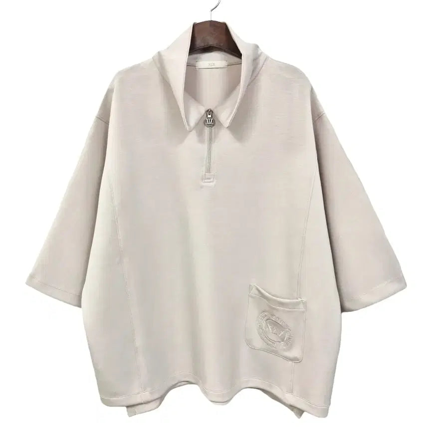 [BUNJANG] XIX Half Zip-Up Oversized Collar T-Shirt / XIX 엑스아이엑스 하프집업 오버사이즈 카라 티셔츠 d209