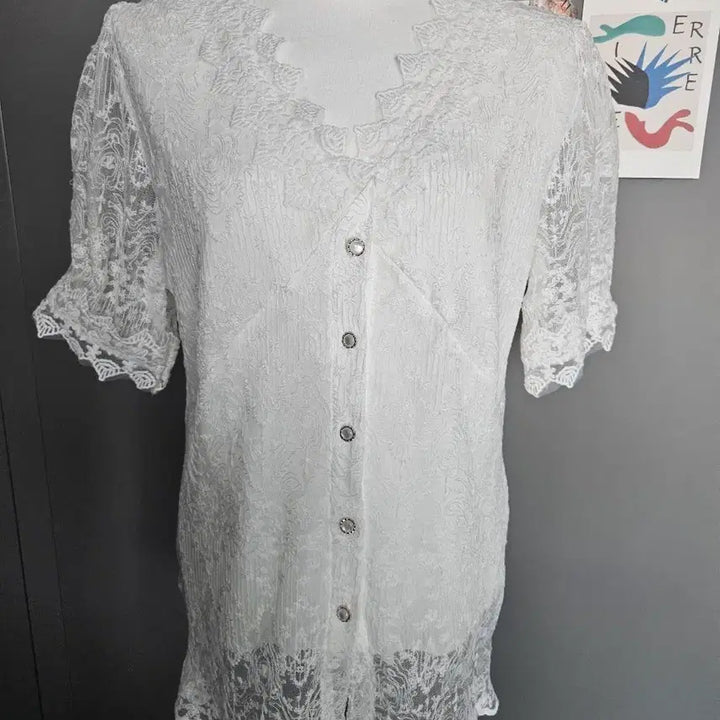 [BUNJANG] Lace Short Sleeve Blouse / 레이스 반팔 블라우스