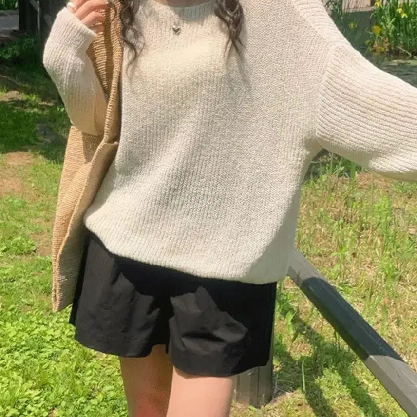 [BUNJANG] Ivory Loose Fit Long Sleeve Knit Top / 아이보리 루즈핏 니트 긴팔 베이지