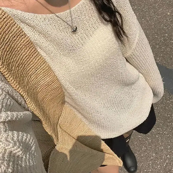 [BUNJANG] Ivory Loose Fit Long Sleeve Knit Top / 아이보리 루즈핏 니트 긴팔 베이지