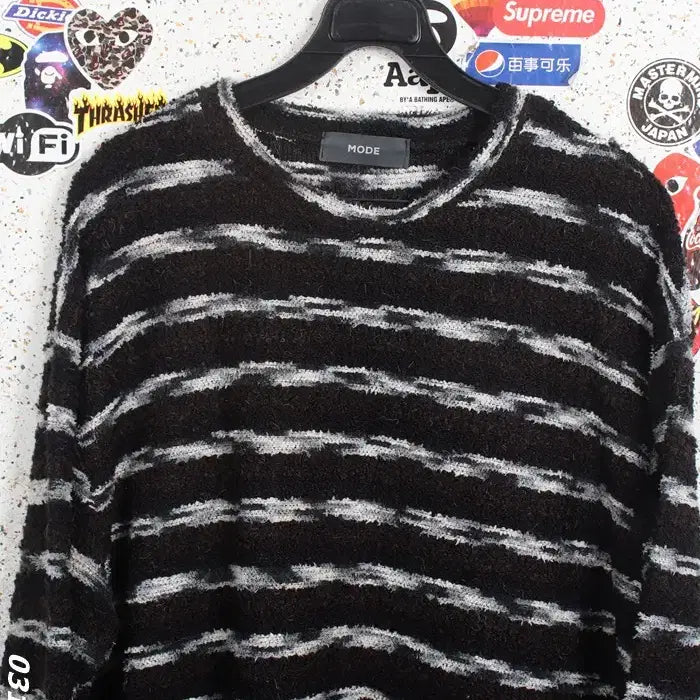 [BUNJANG] Mode Stripe Knit T-Shirt Black XL / 남성XL/ 모드 스트라이프 니트티BK 16-123