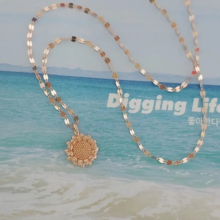 [BUNJANG] 14k Gold Sunflower Necklace Rose Gold / 새제품) 14k 목걸이 금전운 해바라기 핑크,로즈골드