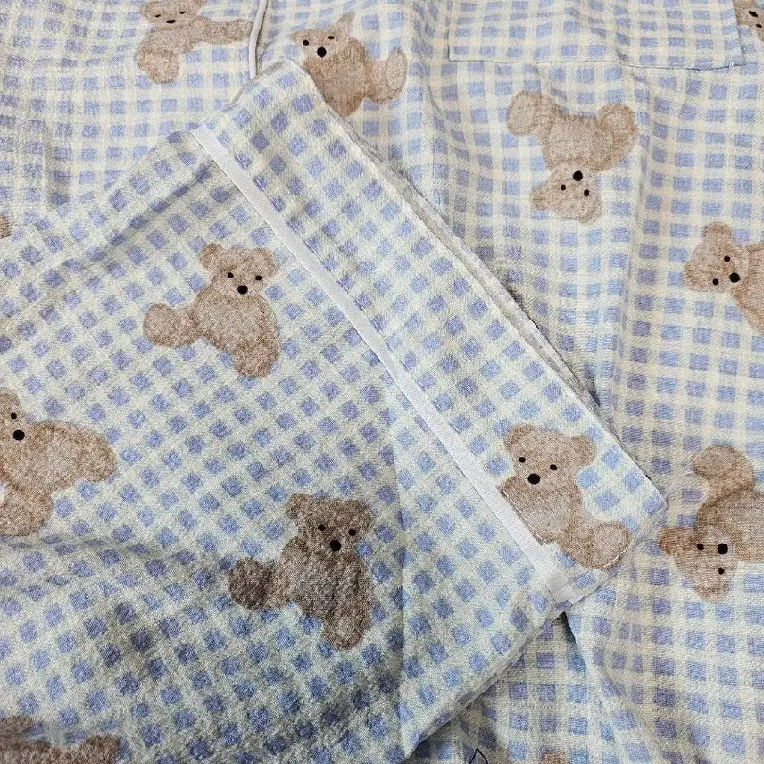 [BUNJANG] Teddy Bear Checkered Pajama Set / 테디베어 체크 긴팔 잠옷 세트