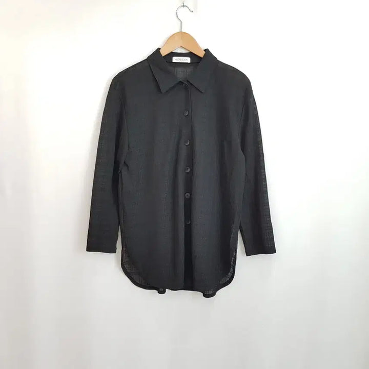 [BUNJANG] Vintage Black Checkered See-Through Long Blouse (Size L) / JPN 빈티지 검정 체크 패턴 시스루 긴팔 롱 블라우스 여L Q143