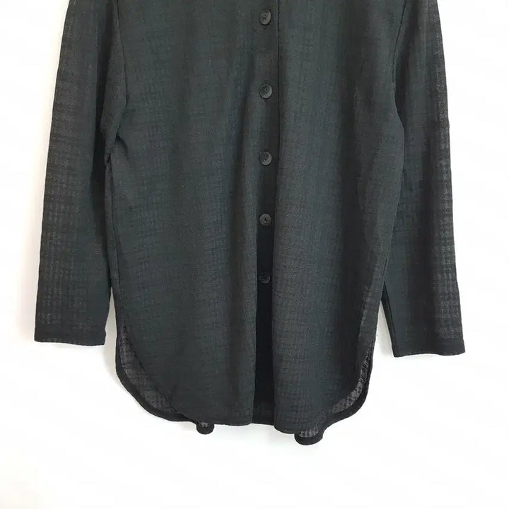 [BUNJANG] Vintage Black Checkered See-Through Long Blouse (Size L) / JPN 빈티지 검정 체크 패턴 시스루 긴팔 롱 블라우스 여L Q143