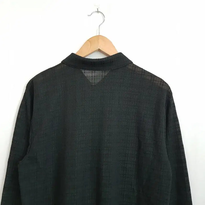 [BUNJANG] Vintage Black Checkered See-Through Long Blouse (Size L) / JPN 빈티지 검정 체크 패턴 시스루 긴팔 롱 블라우스 여L Q143