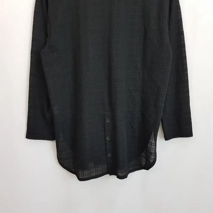 [BUNJANG] Vintage Black Checkered See-Through Long Blouse (Size L) / JPN 빈티지 검정 체크 패턴 시스루 긴팔 롱 블라우스 여L Q143