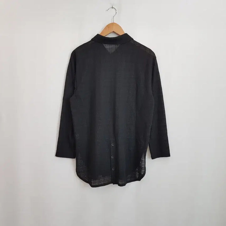 [BUNJANG] Vintage Black Checkered See-Through Long Blouse (Size L) / JPN 빈티지 검정 체크 패턴 시스루 긴팔 롱 블라우스 여L Q143