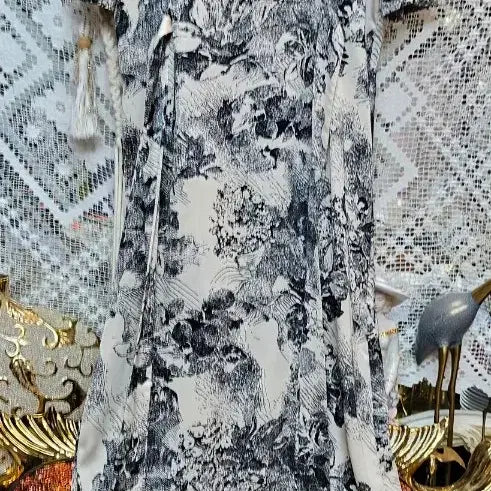 [BUNJANG] Floral Linen Long Dress / 플라워린넨 패턴 롱 원피스 반팔
