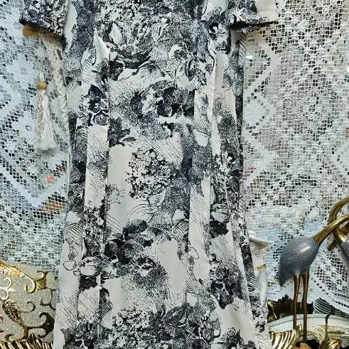 [BUNJANG] Floral Linen Long Dress / 플라워린넨 패턴 롱 원피스 반팔