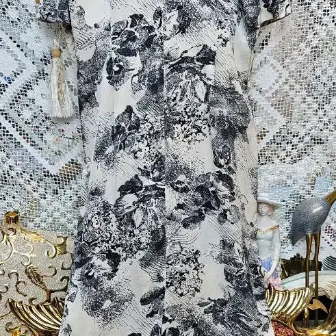 [BUNJANG] Floral Linen Long Dress / 플라워린넨 패턴 롱 원피스 반팔