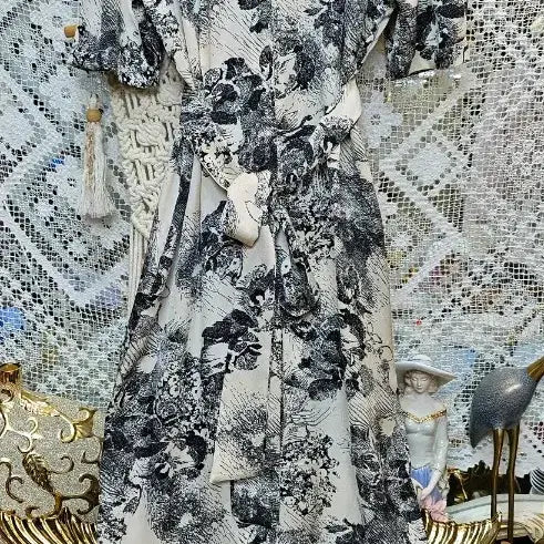 [BUNJANG] Floral Linen Long Dress / 플라워린넨 패턴 롱 원피스 반팔