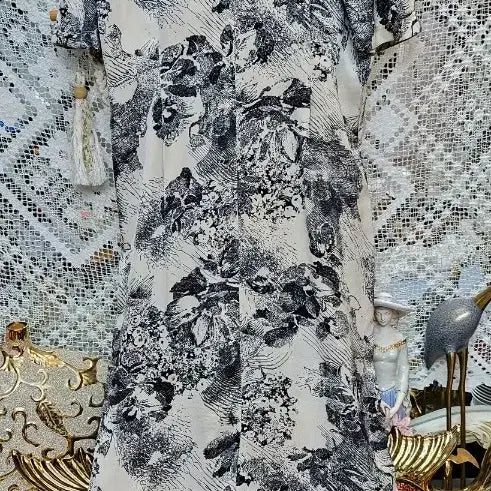 [BUNJANG] Floral Linen Long Dress / 플라워린넨 패턴 롱 원피스 반팔