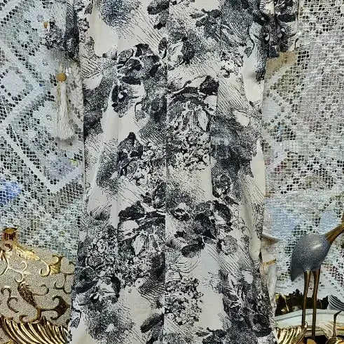 [BUNJANG] Floral Linen Long Dress / 플라워린넨 패턴 롱 원피스 반팔