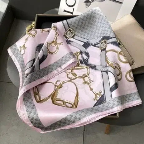 [BUNJANG] Pink/Gray Pattern Scarf / 핑크/회색 패턴 스카프(새상품)