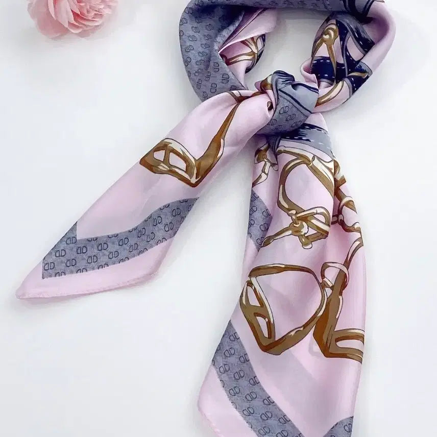 [BUNJANG] Pink/Gray Pattern Scarf / 핑크/회색 패턴 스카프(새상품)