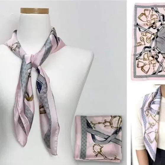 [BUNJANG] Pink/Gray Pattern Scarf / 핑크/회색 패턴 스카프(새상품)