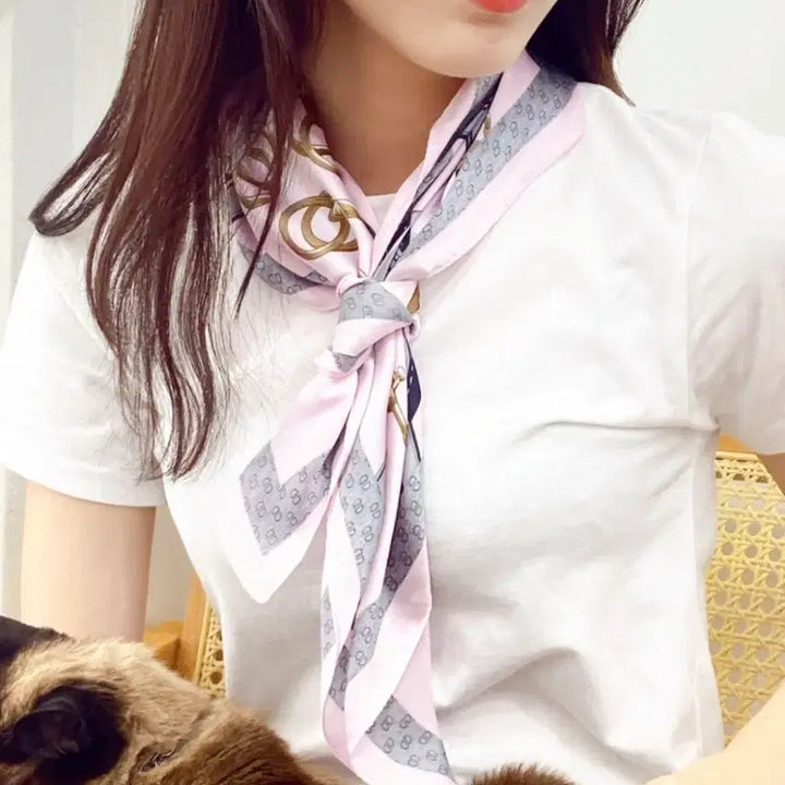 [BUNJANG] Pink/Gray Pattern Scarf / 핑크/회색 패턴 스카프(새상품)