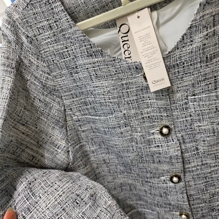 [BUNJANG] Queen Tweed Pearl Button Long Dress F / Queen 트위드 자켓 진주 버튼 원피스 F