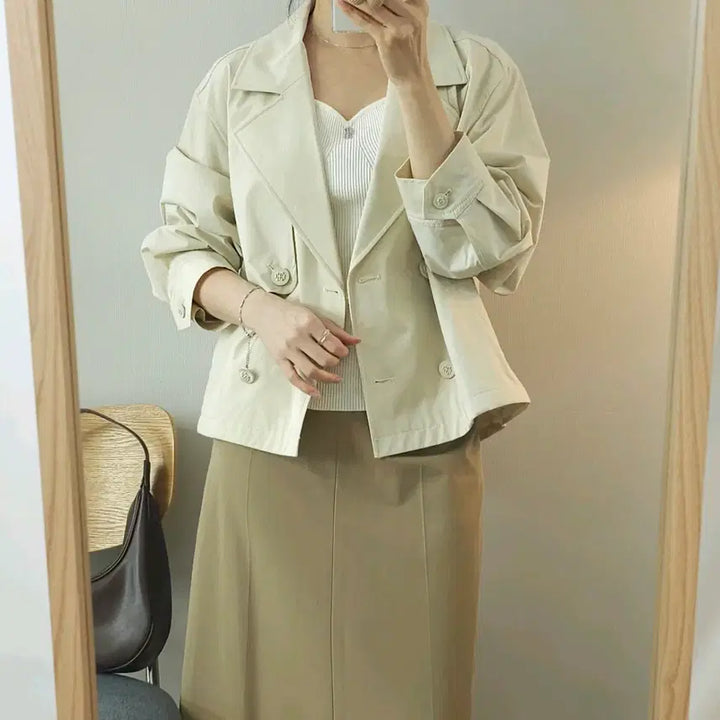 [BUNJANG] (66)모르간 여성 자켓 긴팔 더블 베이직 아이보리 / (66)모르간 여성 자켓 긴팔 더블 베이직 아이보리