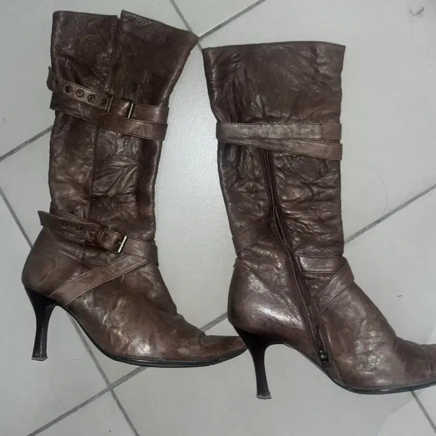[BUNJANG] Vintage Brown Leather Long Boots / 빈티지 브라운 레더 롱부츠