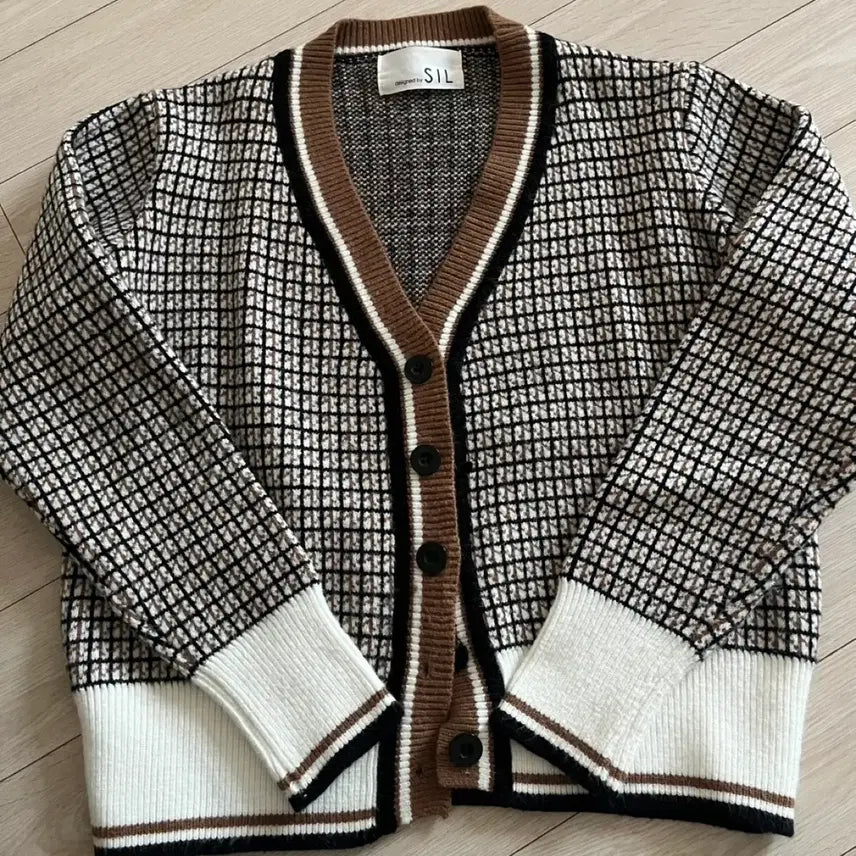 [BUNJANG] Brown Check Knit Cardigan / 브라운 체크 가디건