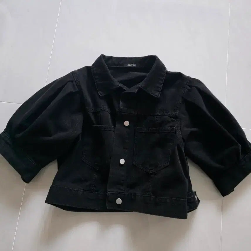 [BUNJANG] Paprika Cropped Black Denim Jacket / 블랙진 크롭  쟈켓
