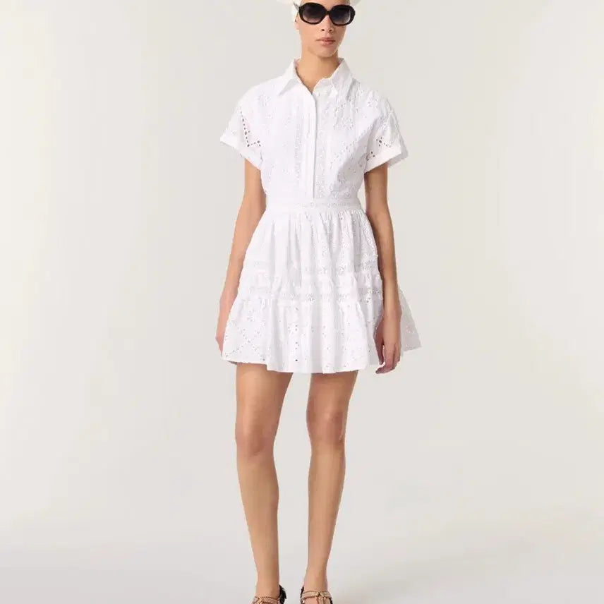 [BUNJANG] Maje Broderie Anglaise Babydoll Mini Dress / 마쥬 브로더리 앙글레즈 베이비돌 원피스