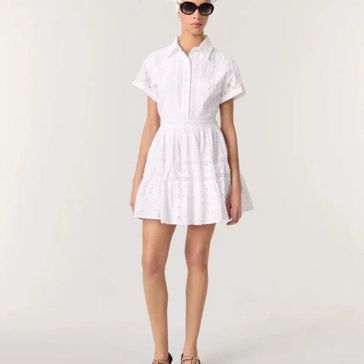 [BUNJANG] Maje Broderie Anglaise Babydoll Mini Dress / 마쥬 브로더리 앙글레즈 베이비돌 원피스