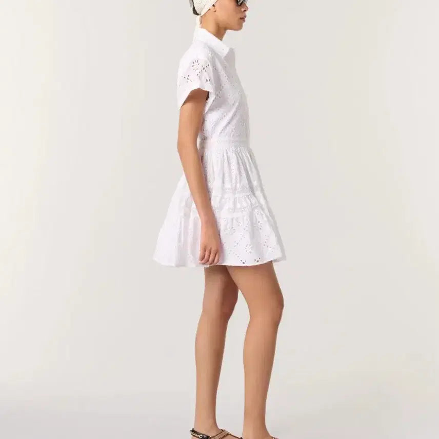 [BUNJANG] Maje Broderie Anglaise Babydoll Mini Dress / 마쥬 브로더리 앙글레즈 베이비돌 원피스