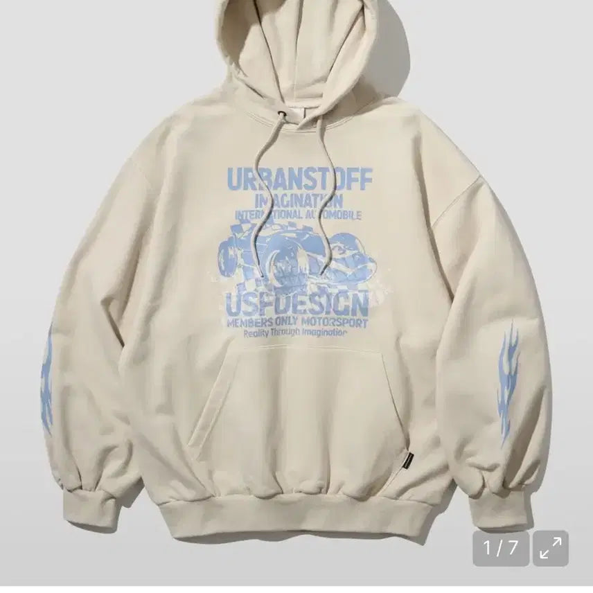 [BUNJANG] Urban Stuff Racing Car Cream Hoodie / 어반스터프 레이싱카 크림색 후드티
