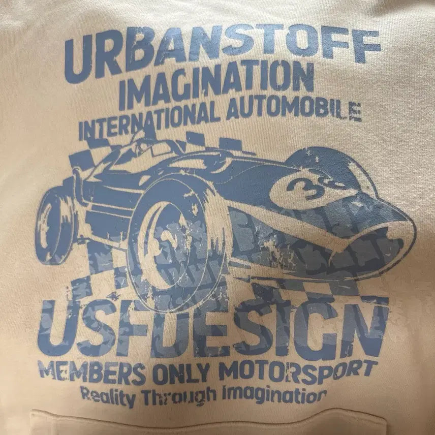 [BUNJANG] Urban Stuff Racing Car Cream Hoodie / 어반스터프 레이싱카 크림색 후드티