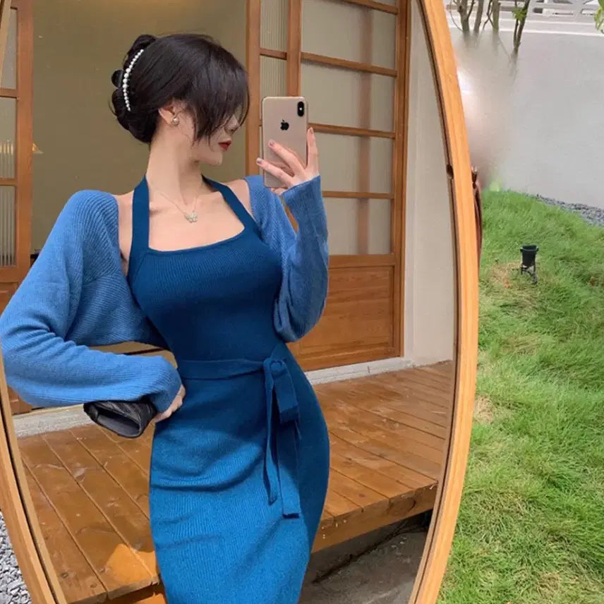 [BUNJANG] Royal Blue Dress Bolero Set / 로얄블루 원피스 볼레로 세트