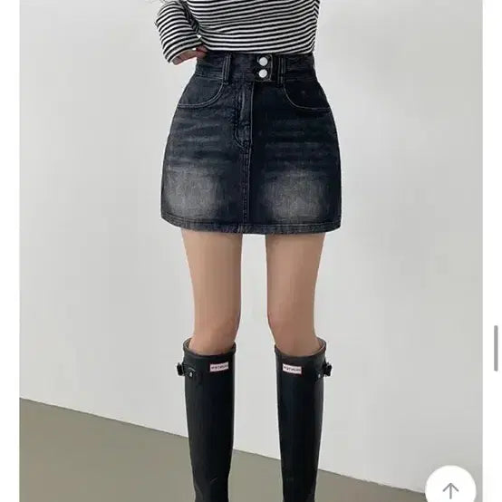 [BUNJANG] Unbranded Black Denim Built-in Hip Pad Long Skirt / 흑청 골반뽕 내장 투버튼 스커트 XL 롱
