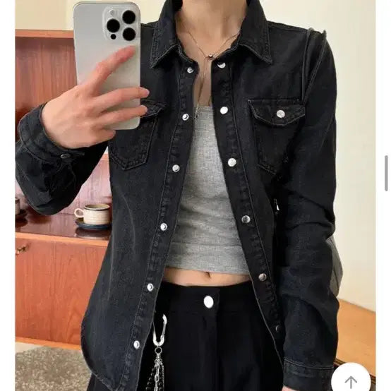 [SOLD OUT] 에이블리 코이뮤 블랙 데님 셔츠 자켓 L 1회착용