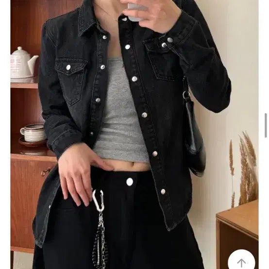[SOLD OUT] 에이블리 코이뮤 블랙 데님 셔츠 자켓 L 1회착용