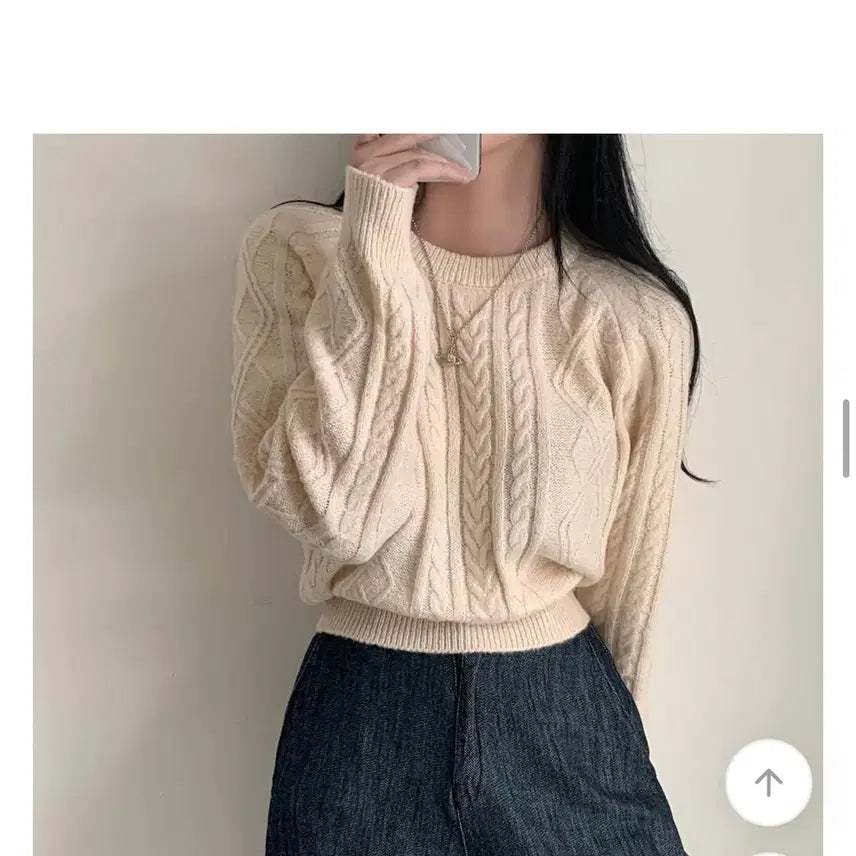 [BUNJANG] Ably Cable Knit Cream Ivory Sweater / 에이블리 케이블 짜임 크림 아이보리 니트 봄옷