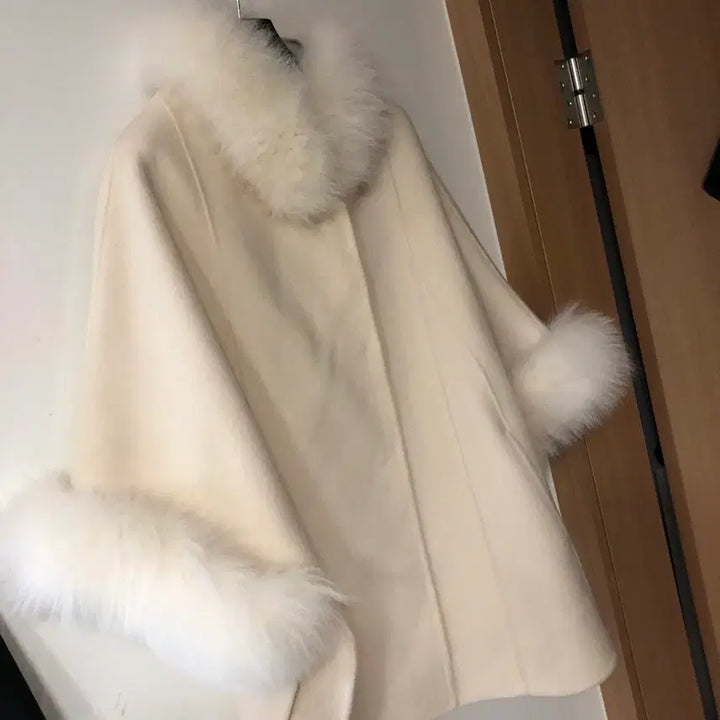 [BUNJANG] Real Wool &amp; Fox Fur Cape Poncho Coat / 리얼 양모100% 폭스100% 케이프 판쵸 망또 망토 울 판초 달천깔코트